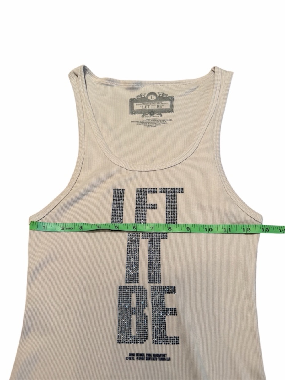 The Beatles Let It Be Womens Tank Rockabilia Rhinestone Graphic Ruffle Hem S M - Picture 4 of 8